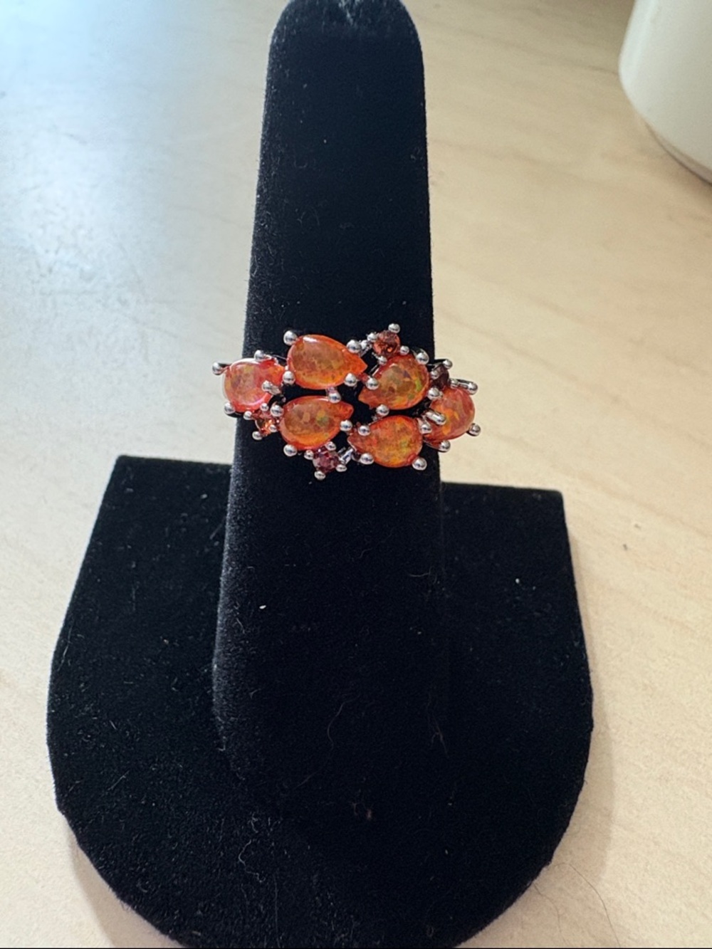 Silver Orange Fire Opal Cluster Ring - Women's Jewelry
